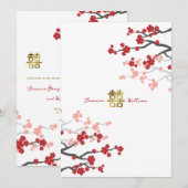 赤い桜の金の二重の喜びの中国の結婚式 招待状 (正面/裏面)