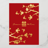 赤い桜の金の二重の喜びの中国の結婚式 箔招待状 (正面)
