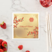 赤い桜の金色の中国の結婚式 カスタム スタンダードカクテルナプキン (インサイチュ)