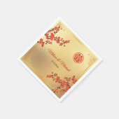 赤い桜の金色の中国の結婚式 カスタム スタンダードカクテルナプキン (角)