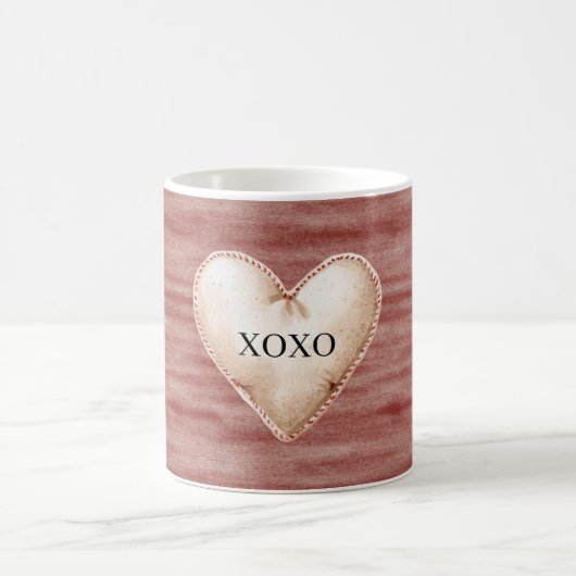 赤い桜の頬紅クリームハート XOXO コーヒーマグカップ (中央)