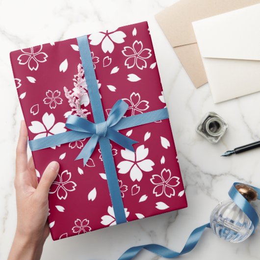 赤い桜パターン ラッピングペーパー (ギフト)
