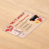 赤い桜透明ウィンドウ誕生日パーティー アクリル招待状 (レイダウン)