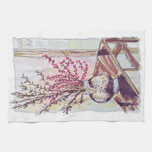 赤い梅の花 キッチンタオル (横)