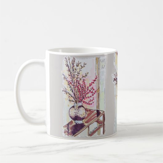 赤い梅の花 コーヒーマグカップ (左)
