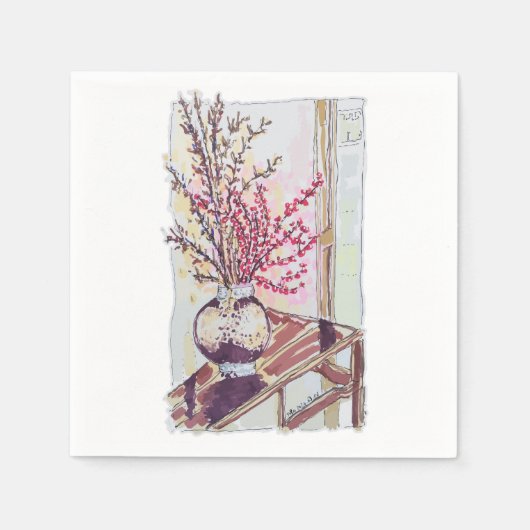 赤い梅の花 スタンダードカクテルナプキン (正面)