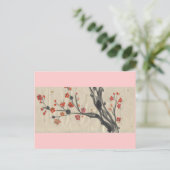 赤い梅の花 ピンクの縁のポストカード ポストカード (スタンド正面)