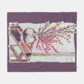 赤い梅の花 フリースブランケット (正面(横))