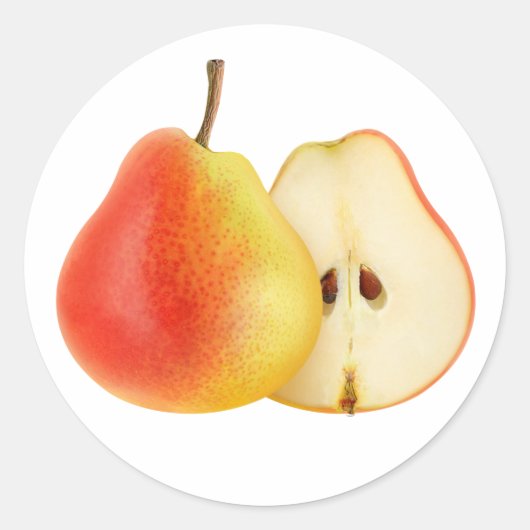 赤い梨を半分に切る ラウンドシール (正面)