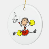 赤い棒の姿のチアリーダーのTシャツおよびギフト セラミックオーナメント (左)