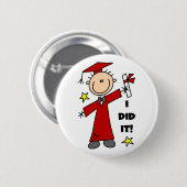 赤い棒の姿の男の子の卒業生 缶バッジ (正面&裏面)