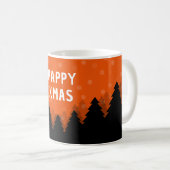 赤い森と木々と雪のハッピークリスマスマグ コーヒーマグカップ (正面右)
