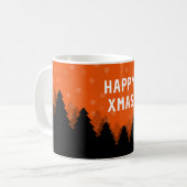 赤い森と木々と雪のハッピークリスマスマグ コーヒーマグカップ (正面左)