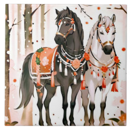 赤い森の中の馬 タイル