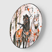 赤い森の中の馬 ラージ壁時計 (傾斜)
