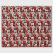 赤い椅子に座るクリスマスのフレンチブルドッグ ラッピングペーパー (フラット)