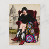 赤い椅子に座る美しい女性 ポストカード (正面)