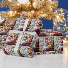 赤い椅子に飾ったクリスマスラグドールヴィンテージ ラッピングペーパー