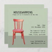赤い椅子グリーン引っ越し祝いパーティー招待状 招待状 (正面/裏面)