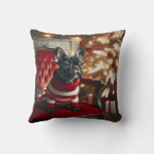 赤い椅子フランスのにクリスマス・ブラック・ブルドッグ クッション (裏面)