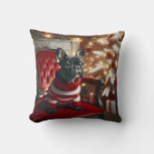 赤い椅子フランスのにクリスマス・ブラック・ブルドッグ クッション (正面)