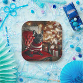 赤い椅子フランスのにクリスマス・ブラック・ブルドッグ ペーパープレート (パーティー)