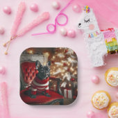 赤い椅子フランスのにクリスマス・ブラック・ブルドッグ ペーパープレート (パーティー)