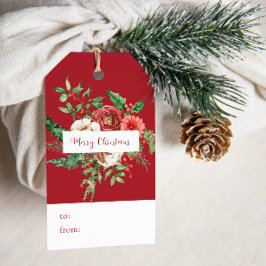 赤い植物画のクリスマスギフトタグ ギフトタグ