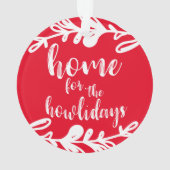 赤い検疫仲間の犬がクリスマス写真を撮る オーナメント (裏面)