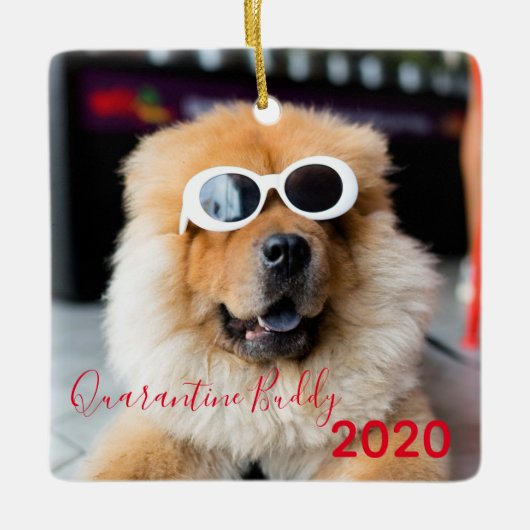 赤い検疫相棒ポーズマス·ドメリーッグ·クリスマス セラミックオーナメント (正面)