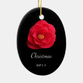 赤い椿の花のクリスマスの装飾 セラミックオーナメント (裏面)