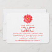 赤い椿の花の水の色の結婚式の招待 招待状 (裏面)