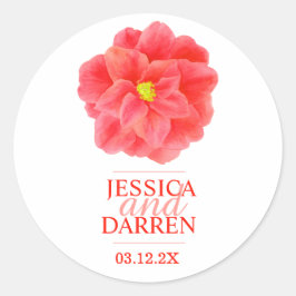 赤い椿の花結婚のステッカー ラウンドシール