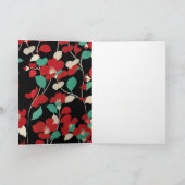 赤い椿、白い緑の葉黒いフローラ シーズンカード (内部)