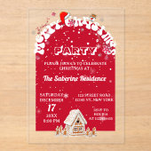 赤い楽しいクリスマス グラフィティ パーティー アクリル招待状 (正面)