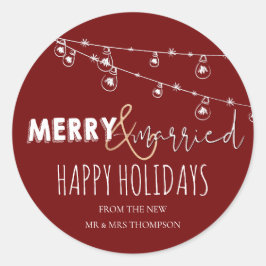 赤い楽しい＆結婚した新婚幸せな休日 ラウンドシール