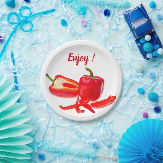 赤い楽しむ唐辛子の新鮮な写真と文字 ペーパープレート (パーティー)