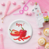 赤い楽しむ唐辛子の新鮮な写真と文字 ペーパープレート (パーティー)