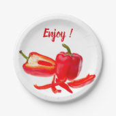 赤い楽しむ唐辛子の新鮮な写真と文字 ペーパープレート (正面)