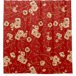 赤い模様の小さな花 シャワーカーテン