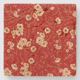赤い模様の小さな花 ストーンコースター