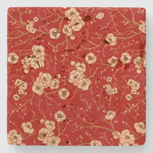 赤い模様の小さな花 ストーンコースター (正面)