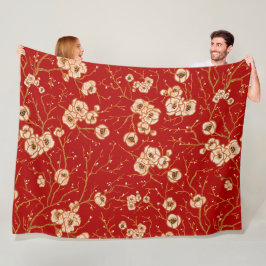 赤い模様の小さな花 フリースブランケット