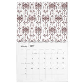 赤い模様の白い背景 カレンダー (2月 2027)