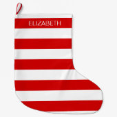 赤い横向き名門私立校風の横向きストライプの名モノグラム ラージクリスマスストッキング (正面)