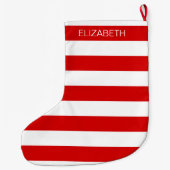 赤い横向き名門私立校風の横向きストライプの名モノグラム ラージクリスマスストッキング (裏面)