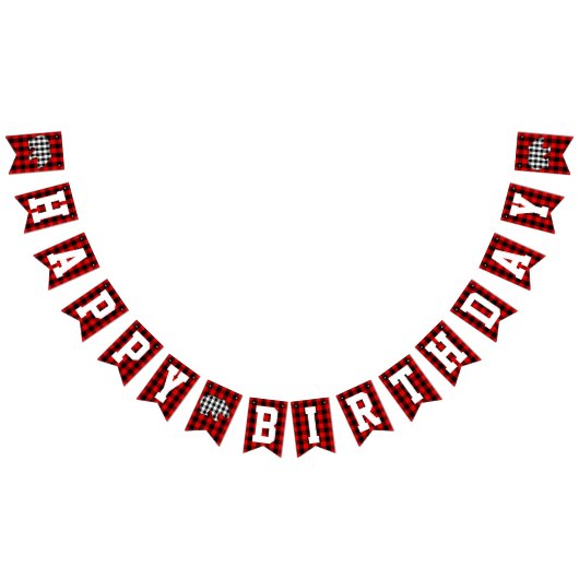 赤い樵の格子縞くまのハッピーバースデーのパーティー バンティングフラッグ (全)