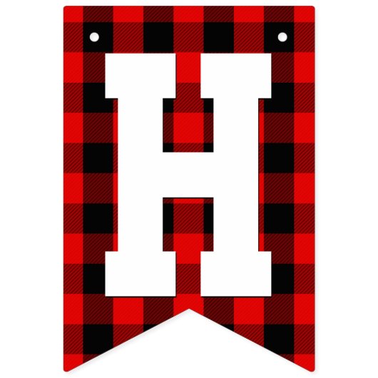 赤い樵の格子縞くまのハッピーバースデーのパーティー バンティングフラッグ (第2の旗)