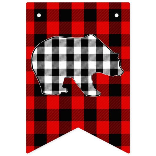 赤い樵の格子縞くまのハッピーバースデーのパーティー バンティングフラッグ (第1の旗)