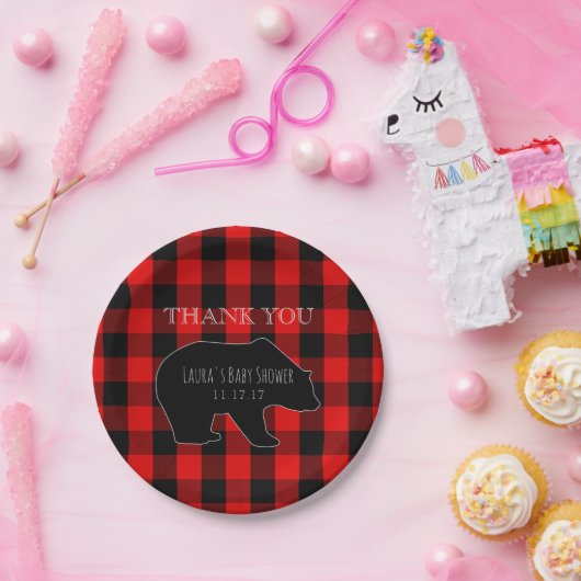 赤い樵の格子縞|の森林男の子のベビーシャワー ペーパープレート (パーティー)